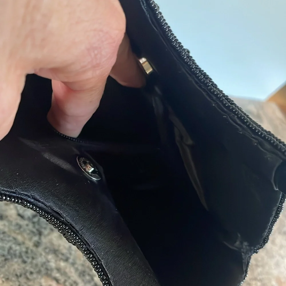 Black Beaded Floral Tote Bag with Round Handles